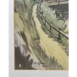 Carl Herman (Scarborough 1887-1955): Boggle Hole near Robin Hood's Bay, watercolour and pencil signed and dated 1949, 49cm x 37cm