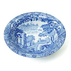 Spode Italian pattern tea and dinner wares, including tureen with black back stamp, all others with blue backstamp, including plates with pierced borders, large bowl, jug, covered sucrier, and others