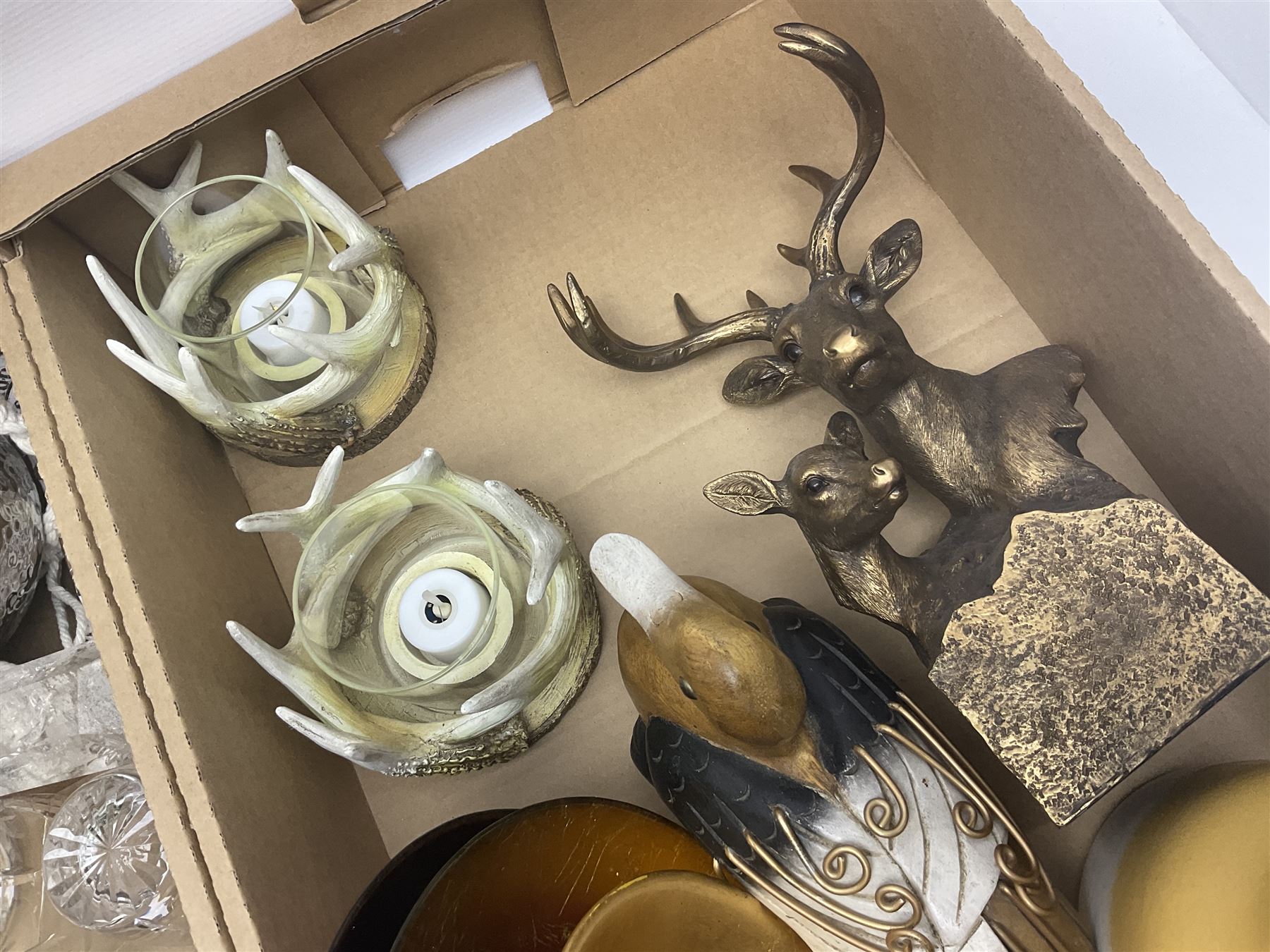 Collection of glass ware, to include six tumblers and six wine glasses, together with other decorative collectables, in two boxes