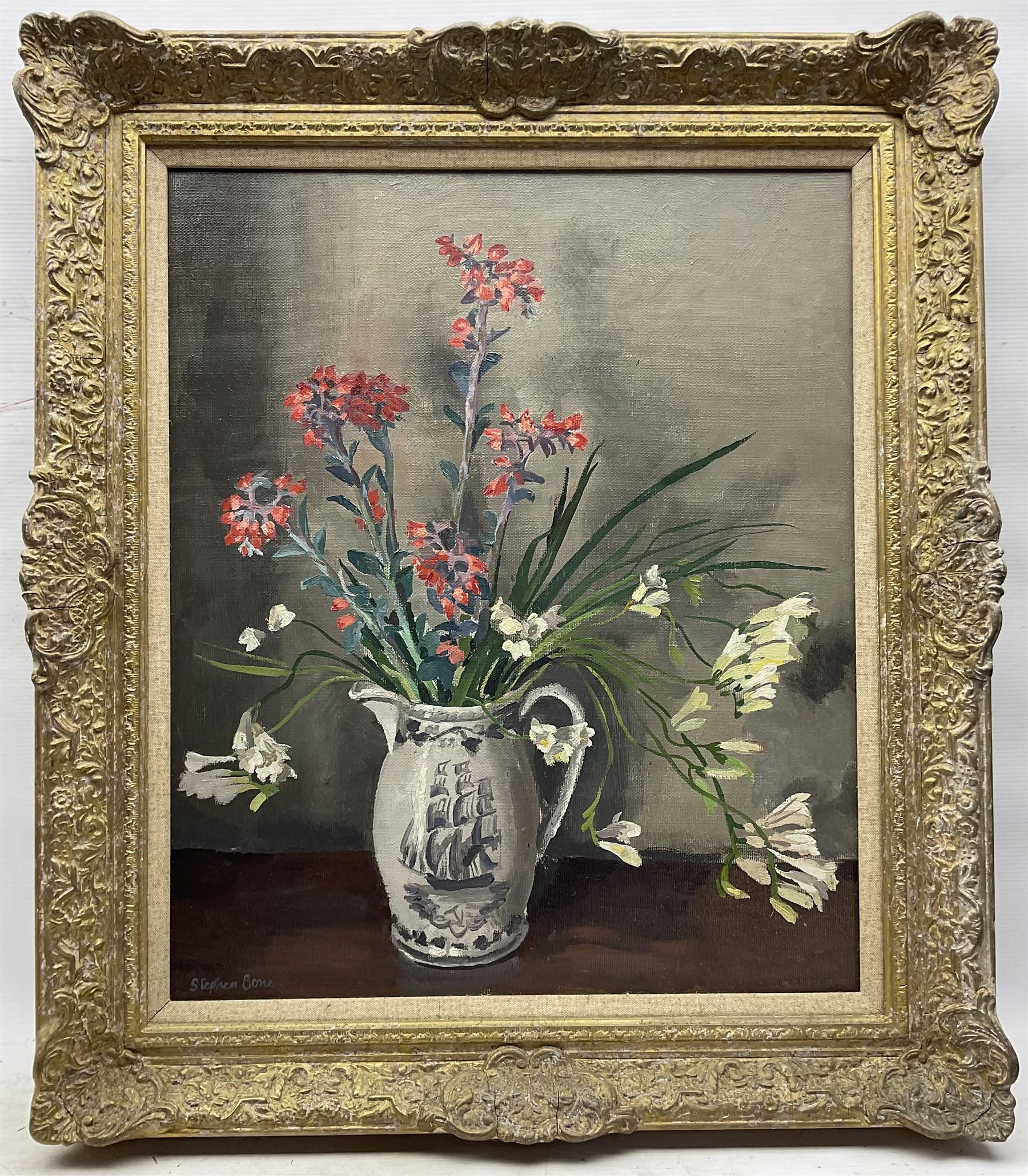 Stephen Bone (British 1904-1958): Flowers in a White Jug, oil on canvas signed 60cm x 50cm