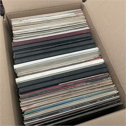 Collection of vinyl LP records in six boxes, mainly Jazz and Classical, including Schubert Boult, Emma Johnson and Her Romantic Clarinet, Beethoven and Rubinstein, etc