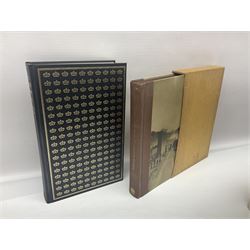 Seven Folio Society books, including The Divine Comedy, Charles Dickens Christmas Book, The Proud Tower, etc, all with outer sleeves