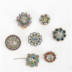 Thirty micro mosaic brooches including four Roma examples, a Paris and Geneve example