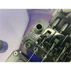 2015 Japanese Caparison Dellinger Prominence hand made boutique rock guitar in spectrum blue with clock inlays and Scaller tremolo; serial no.3200018; L100cm; in fitted case with certificate, registration card, tools etc