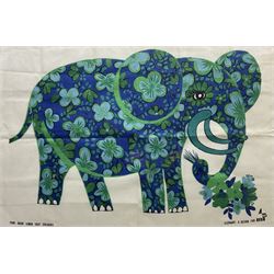 Belinda Lyon (British 20th Century) for Oxfam: 'Elephant', framed tea towel 54cm x 78cm 