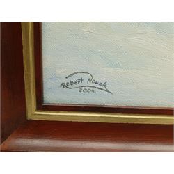 Robert Nowak (Polish Contemporary): Horse-drawn Chariot in Snow, oil on canvas signed and dated 2004, titled in Polish verso 58cm x 90cm