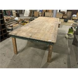 Large 19th century industrial pine table, plank top on reclaimed legs, provenance - The Old Button Factory, York - THIS LOT IS TO BE COLLECTED BY APPOINTMENT FROM THE OLD BUFFER DEPOT, MELBOURNE PLACE, SOWERBY, THIRSK, YO7 1QY