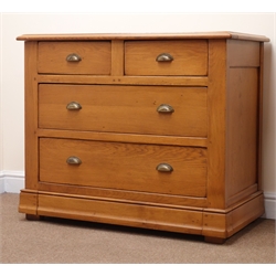  Oak chest, moulded top, two short and two long drawers, W102cm, H85cm, D53cm  