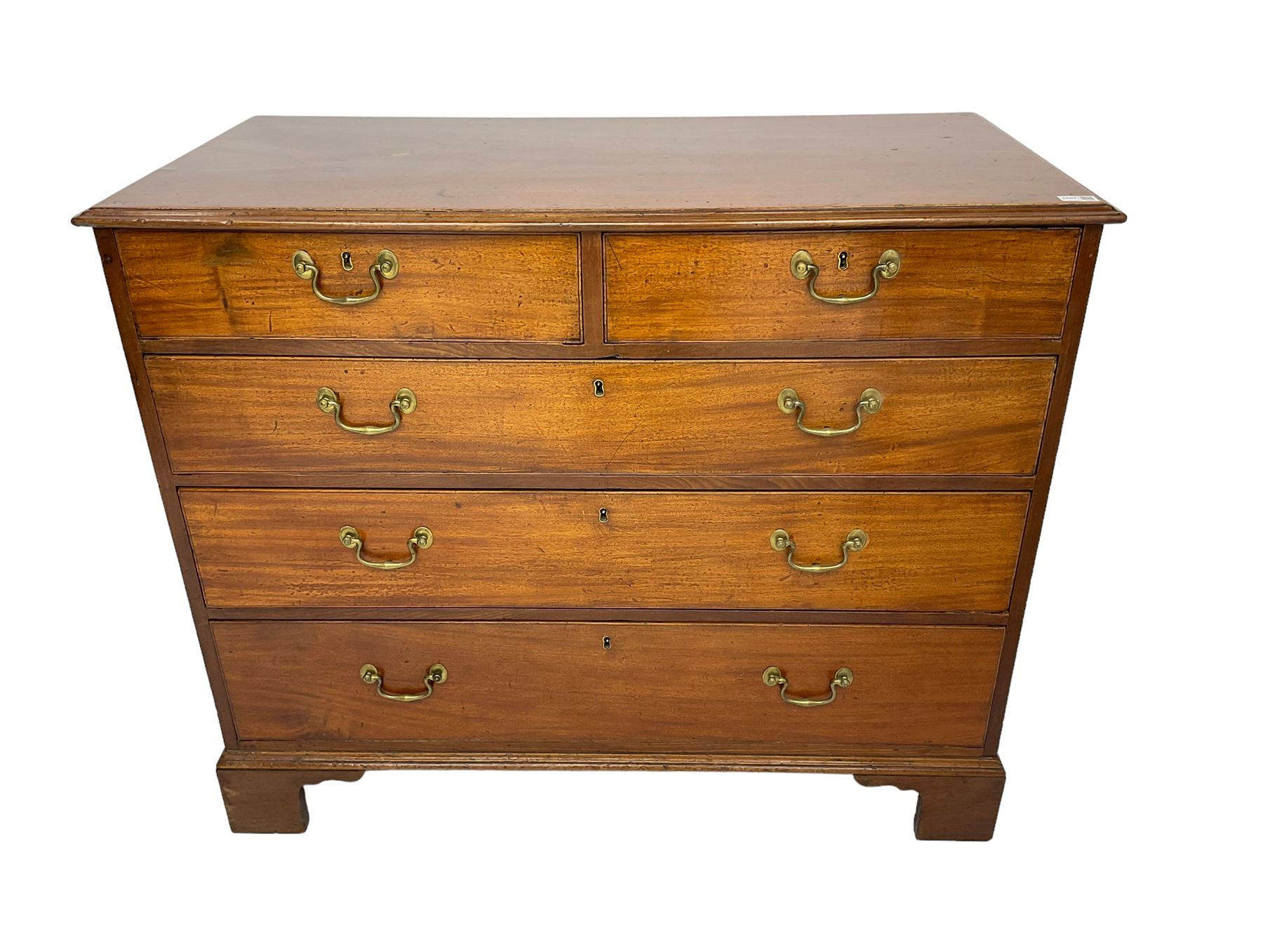 George III mahogany straight-front chest, fitted with two short over three long drawers, on bracket feet