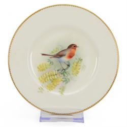Four Royal Worcester hand painted ornithological plates, by W Powell, painted with a 'Chaffinch', 'Robin' 'Swallow' and 'Grasshopper Warbler', each named verso and bearing printed mark, D15cm 