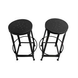 Pair bronze finish pressed steel bar stools