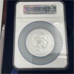 The Royal Mint United Kingdom 2013 'Britannia First Strike' five ounce fine silver proof coin, encapsulated and graded by NGC 'First Releases PF 69 Ultra Cameo', cased with certificates