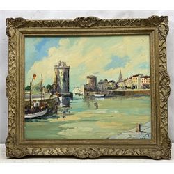 George Muris (British c.1914-1988): Continental Harbour Scene, impasto oil on board signed, titled verso 49cm x 59cm 