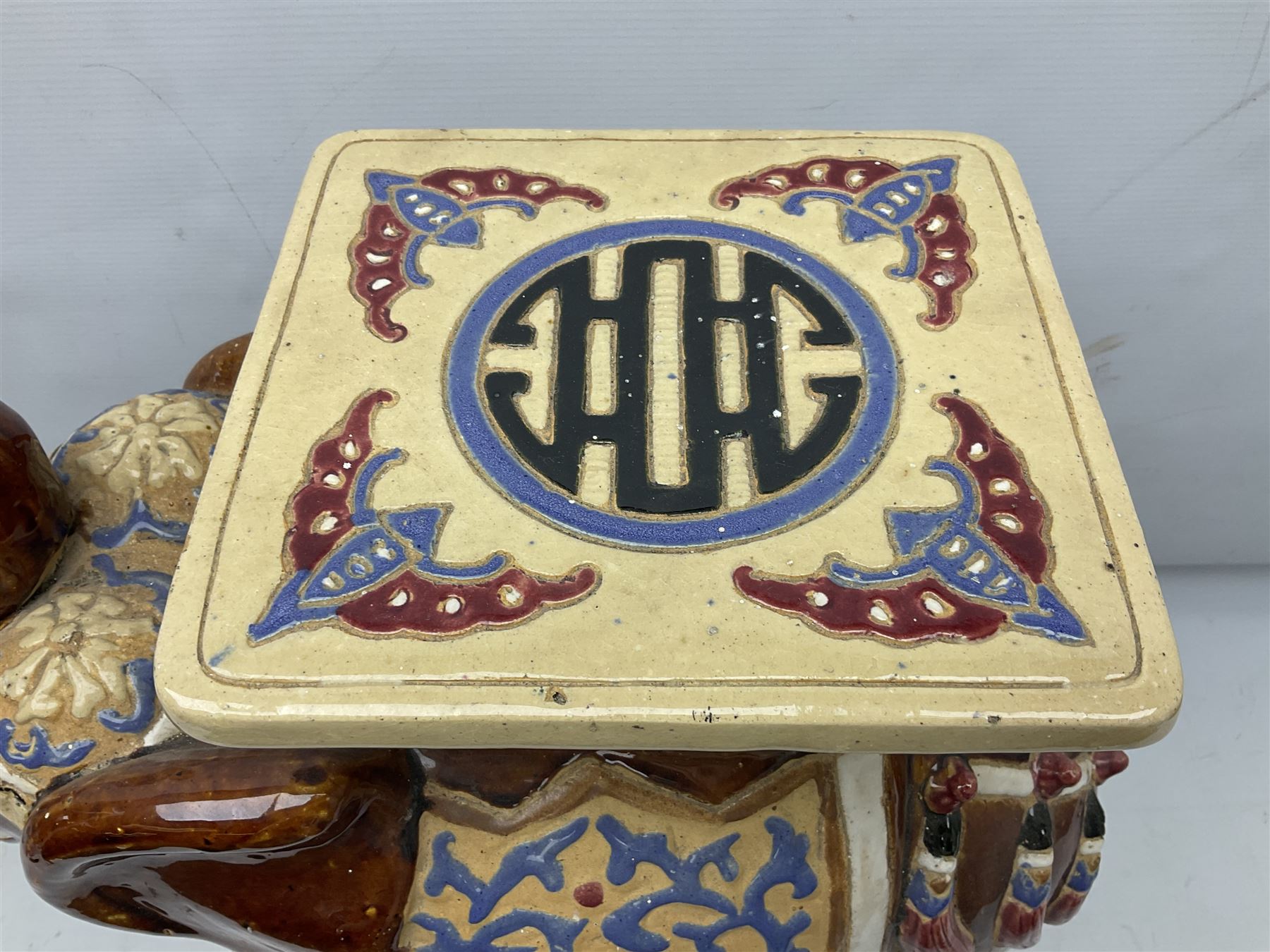 Oriental style ceramic garden seat in the form of an elephant, H55cm