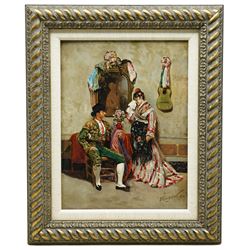 Spanish School (Early 20th century): After the Bullfight - the Matador and Flamenco Dancer, oil on panel indistinctly signed 34cm x 26cm