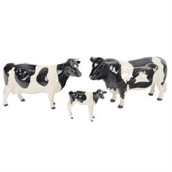 Beswick Friesian Cow family group, comprising Bull CH. Coddington Hilt Bar 1439, Cow CH. Claybury Leegwater 1362 and Calf 1249
