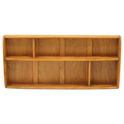 Ercol - elm plate rack, rectangular form with rounded corners, fitted with two open shelve...
