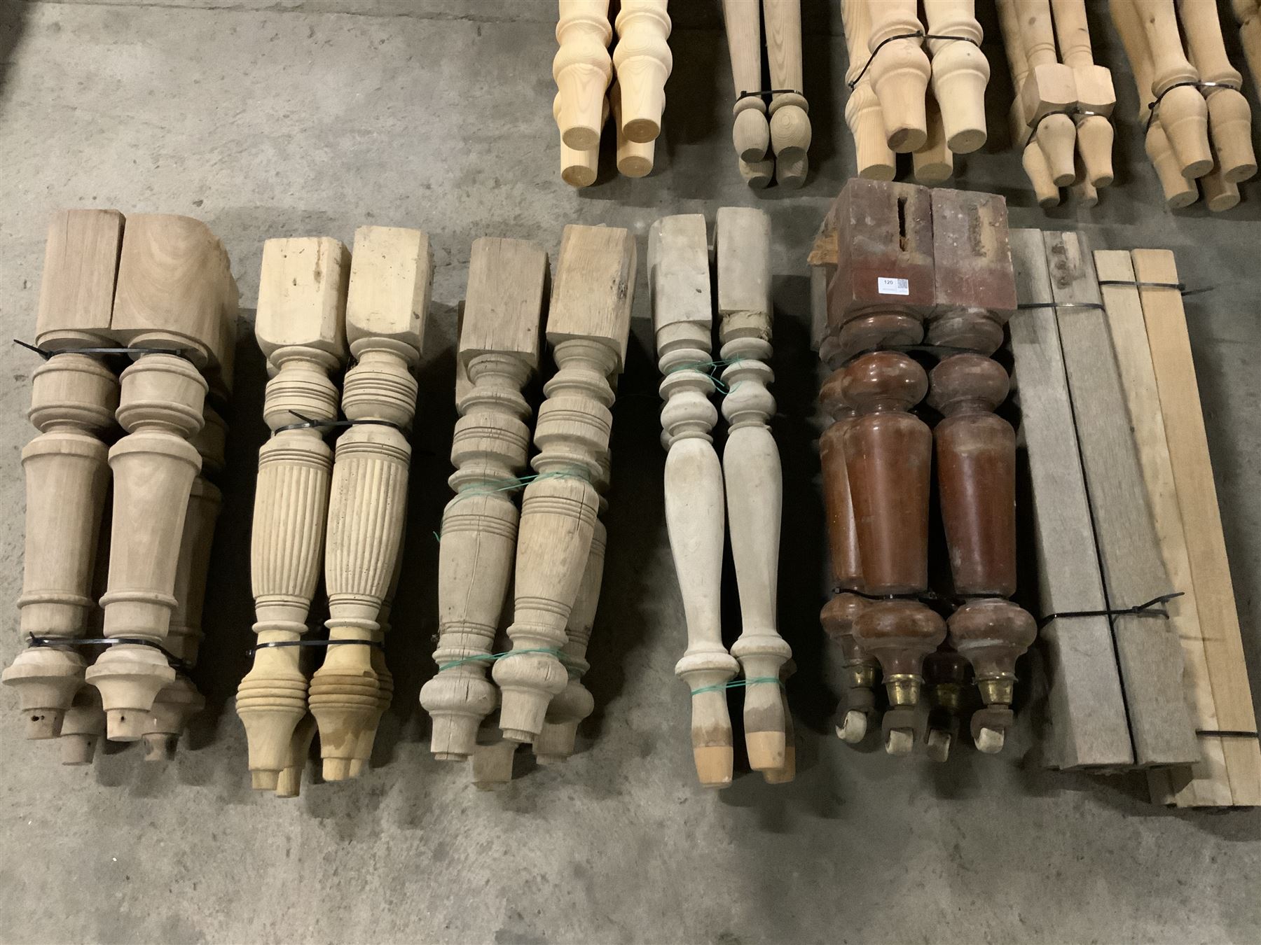 Seven sets of 19th century and later turned table legs THIS LOT IS TO BE COLLECTED BY