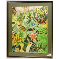  Jungle Scene, 20th century watercolour unsigned 45cm x 53cm  