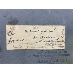 Frederick William Jackson (Staithes Group 1859-1918): 'The Harvest of the Sea', oil on canvas board signed and dated 1887, original title label verso with artist's Oldham address 24cm x 32cm