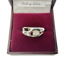 Silver 14ct gold wire opal ring, stamped 925, boxed 