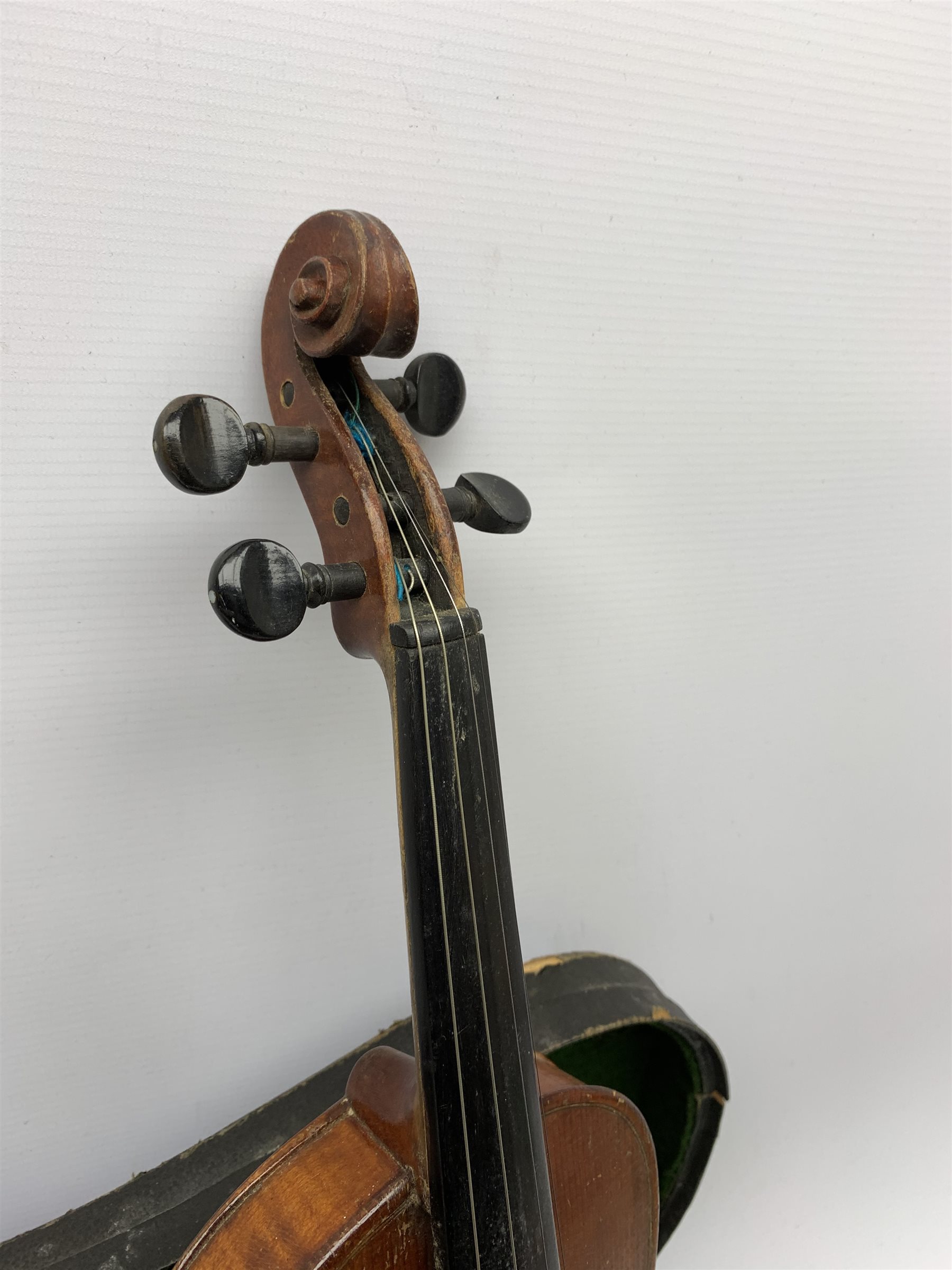 An early 20th century violin, The Maidstone, Murdoch & Co, London, with one piece maple back and spruce top, 60cm long, with bow, and ebonised coffin shaped case. 