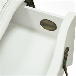 And So To Bed - French design white painted dressing table, serpentine top over two drawers, with decorative mounts and shaped cabriole legs