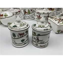 Wedgwood Hunting Scenes dinner and tea service for ten, to include dinner plates, side plates, dessert plates, cups and saucers, mugs, two large teapots, two milk jugs, etc, together with matching items by coalport and Staffordshire (94)