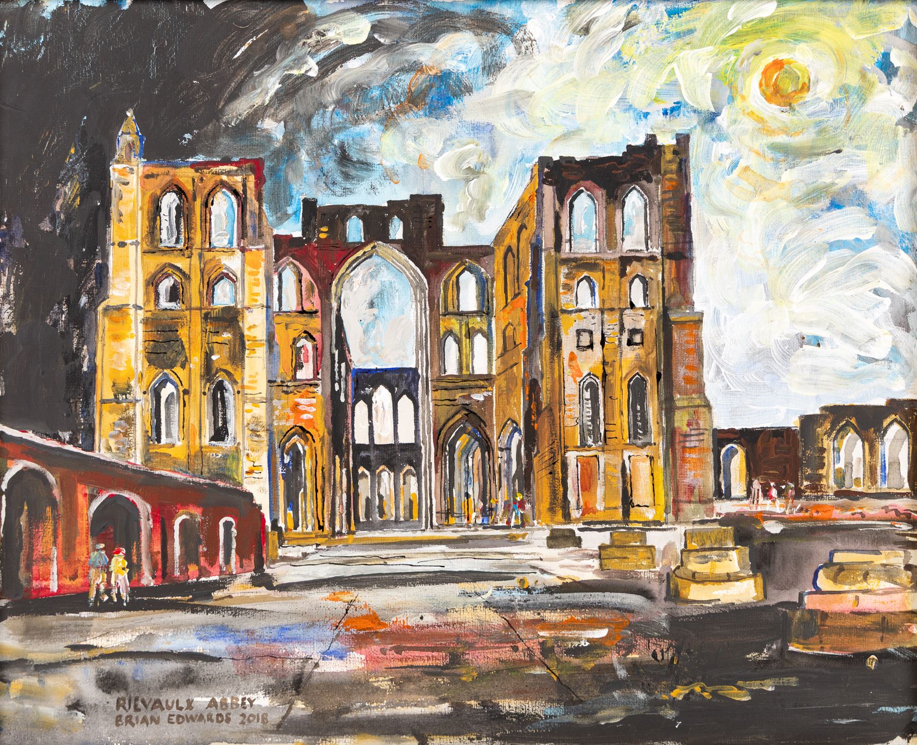 Brian Edwards (British 1944-): 'Rievaulx Abbey 2', mixed media on canvas signed and dated 2018, titled verso 40cm x 49.5cm
Notes: Dr Brian Edwards is Emeritus Professor of Architecture at ECA Edinburgh University. He is the author of the book ‘Understanding Architecture through Drawing’, has exhibited at the Edinburgh Festival, the RSA and architecture section of the RA Summer Exhibition. As a retired architect, his paintings explore the interface between art and architecture