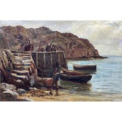 Edwin John Ellis (British 1841-1895): Unloading the Catch by the Quayside, oil on canvas signed 49cm x 74cm