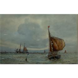 Frederick (Fred) Dade (British 1874-1908): Sailing Vessels in Open Water, watercolour signed 34cm x 52cm