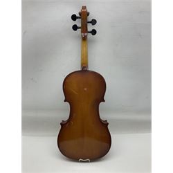 Chinese Parrot violin with 35.5cm two-piece back; L59.5cm in carrying case; and early 20th century German violin for restoration; bears label 'Antonius Stradivarius Faciebat Anno 1730'; cased with bow (2)