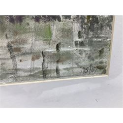 John Squire ARIBA (British Contemporary): Canal Bridge, mixed media on linen laid on board signed with initials and dated '07, studio label verso with artist's address Heckmondwike, West Yorks verso 41cm x 55cm