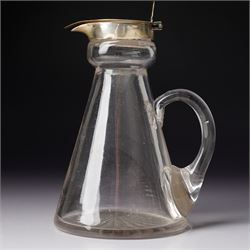 George V glass whisky noggin with hinged silver lid H10.5cm Birmingham  1912 and a silver sauce boat with C scroll handle Birmingham 1973 (2)