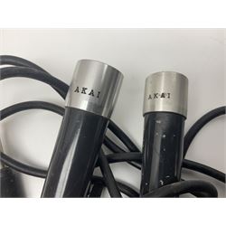 Vintage pair Akai ADM-8 Dynamic microphones; AKG D880 Dynamic microphone; cased; and Shure Betagreen BG1.0 vocal microphone; boxed; all with cables (4)
