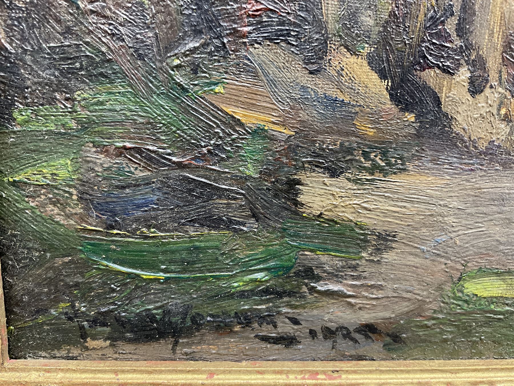 Owen Bowen (Staithes Group 1873-1967): Working Horses and Chickens on a Farm, oil on canvas signed 41.5cm x 51.5cm 