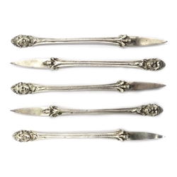 Set of five cast silver nut picks London 1918 with classical head and claw decoration  