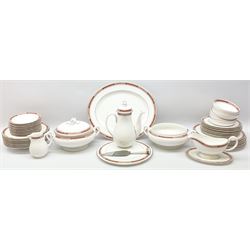 Royal Worcester Beaufort pattern tea and dinner wares, including seven dinner plates, eight side plates, thirteen dessert plates, six bowls, eight soup bowls, sauce boat on stand, cake plate, covered tureen, coffee pot, milk jug etc (51) 