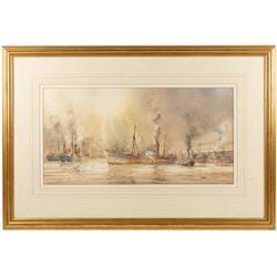 David C Bell (British 1950-): Hull Trawler Junella H.399, watercolour signed and dated 1996, 34cm x 67cm
