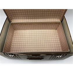 Collection of silver plated cased cutlery including part canteens and butter knives, together with other metal ware including J&J Siddons iron, horse brasses and a copper kettle, 1970s children's annuals including Beano, two handbags and three suitcases, vintage tins etc, in four boxes 