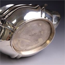 Edwardian silver coffee pot, of part fluted form with ebonised handle and finial, hallmarked Mappin & Webb Ltd, Sheffield 1908, H22cm