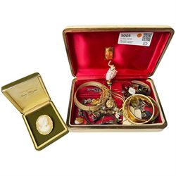 Silver charm bracelet, gold plated heart locket, and a collection of costume jewellery