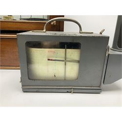 Collection of textile equipment, comprising, Goodbrand & Co. mahogany and brass yarn tester, Negretti & Zambra barograph and two sets of precision scales