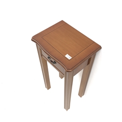 Narrow inlaid yew wood side table, single drawer, square supprots, W39cm, H77cm, D30cm