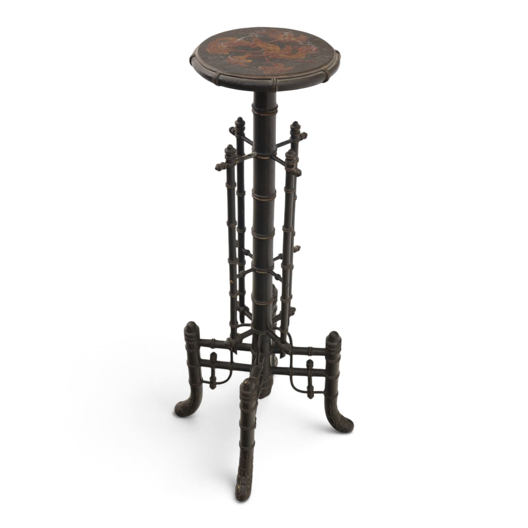 Victorian Aesthetic Movement simulated bamboo and lacquered jardiniere or plant stand