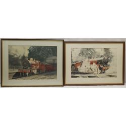 Norman Evans (British 20th century): Railway Locomotives, three watercolours signed, together with a similar print, max 35cm x 45cm (4)
