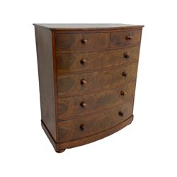 Victorian mahogany bow front chest, fitted with two short and four long drawers