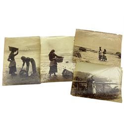 Frank Meadow Sutcliffe (British 1853-1941): Whitby Girls, four loose albumen prints, late 19th c., initialled and numbered in the plate Nos. 64, 130, 269 and 327, together with another albumen print of Herring Boats in the Harbour, approx. 15 x 20cm, plus another mounted albumen print by Sutcliffe(?), titled 