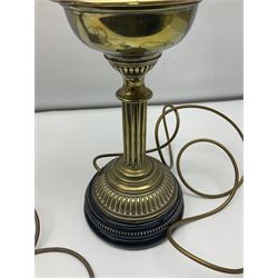 Brass table lamp in the form of a Corinthian column, together with a converted oil lamp, tallest without lightbulb H50cm