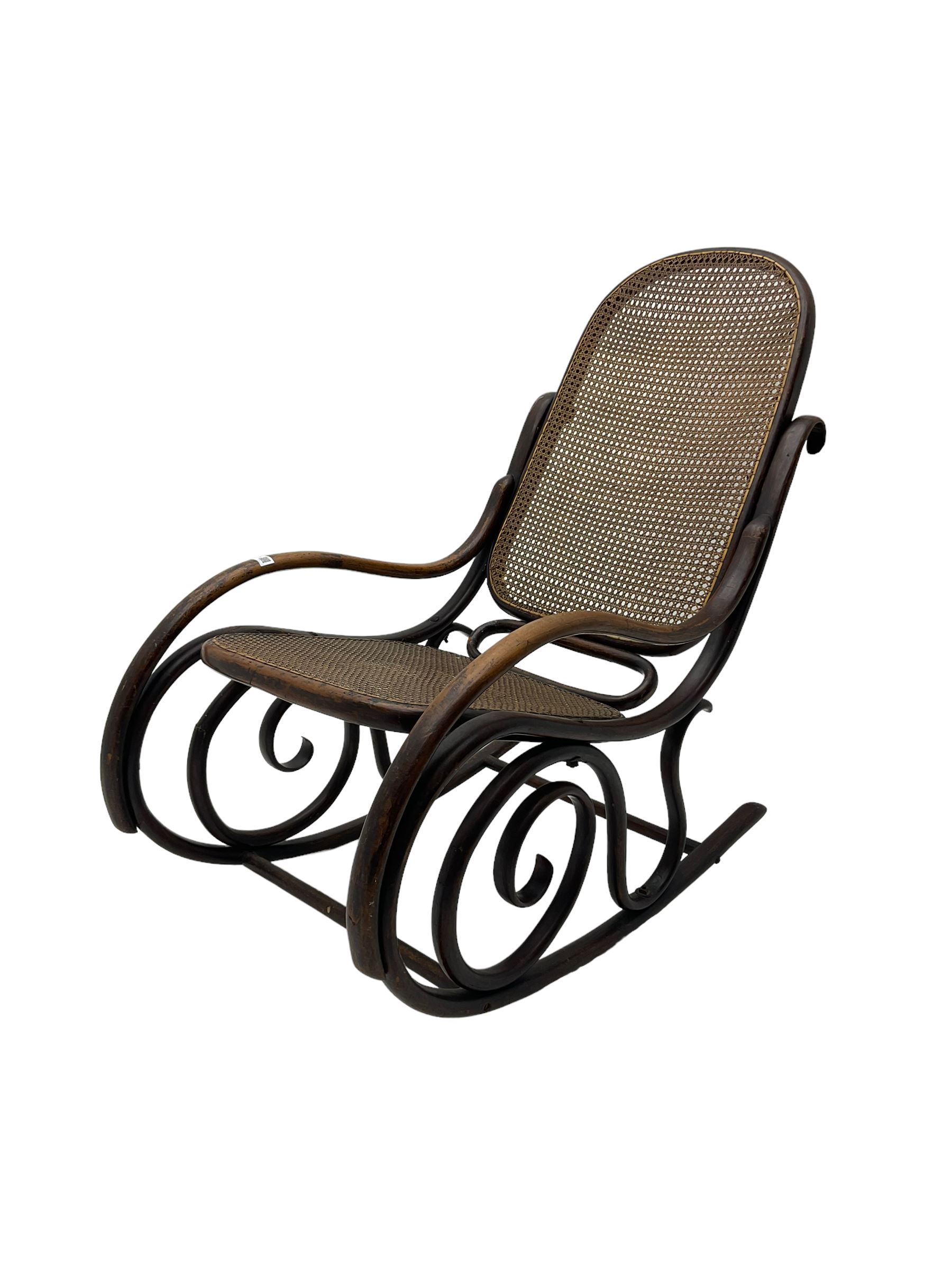 Early 20th century Michael Thonet design bentwood rocking chair, with cane seat and back